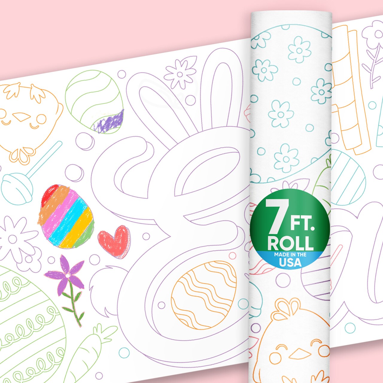 Big Dot of Happiness Happy Easter Coloring Table Runner, 7ft Long Spring Bunny Craft & Activity Table Cover for Family, Giant Coloring Page - 1 Roll